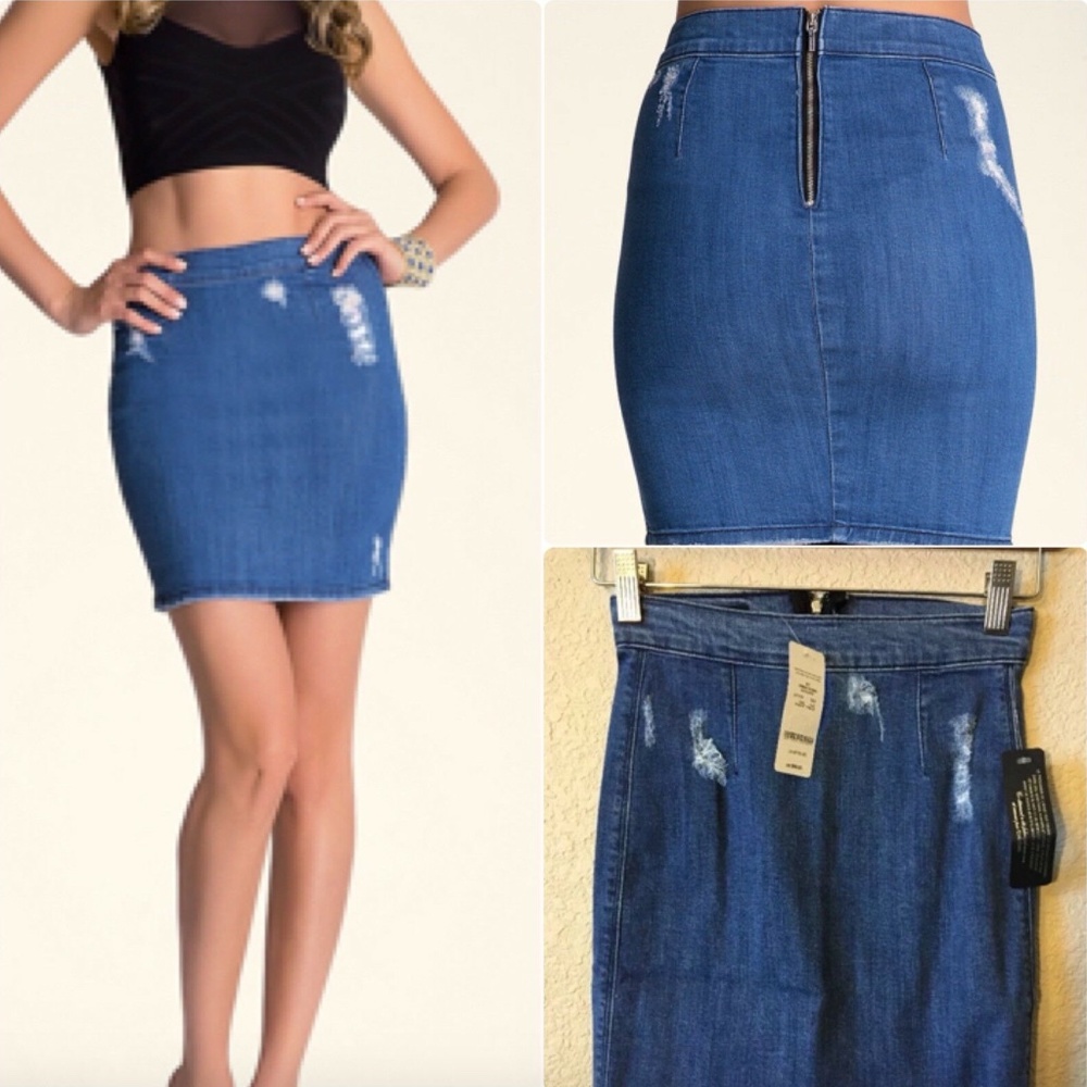 NWT! Bebe Destroyed High-Waist Denim Skirt 27 $89